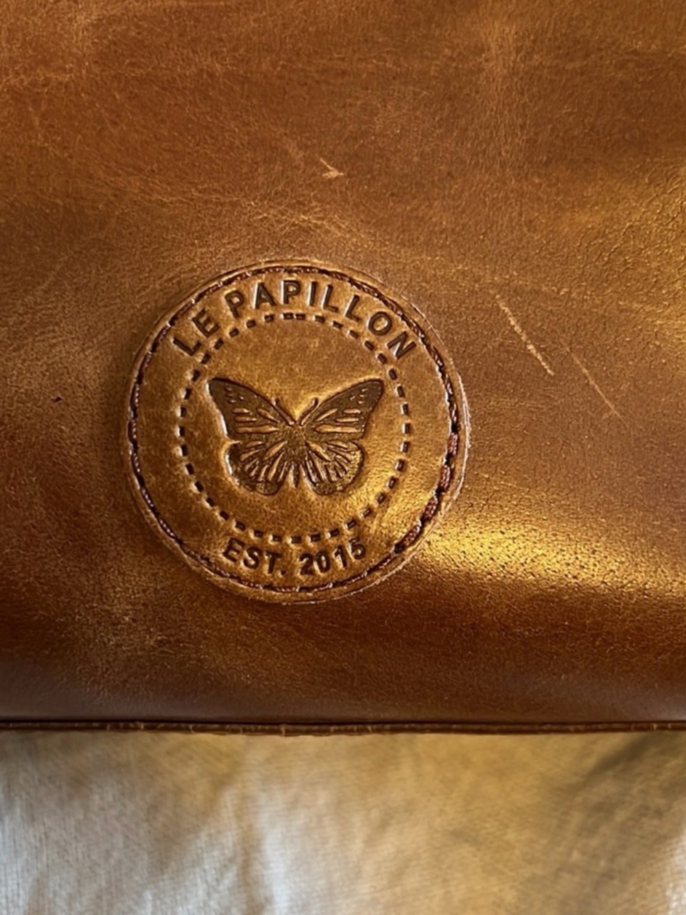 Le Papillon Brown Distressed Leather Tote - Picture 2 of 9
